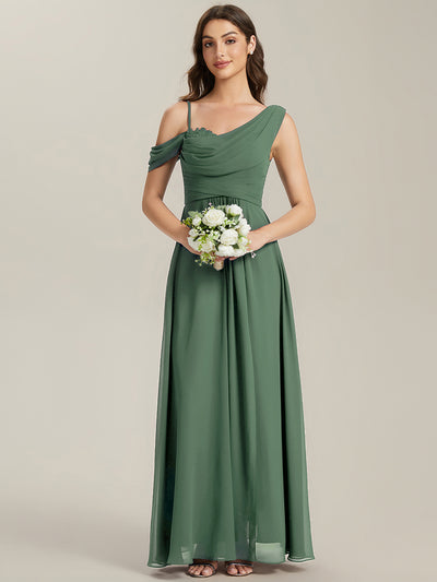 Bodenlanger Asymmetrischer A-Linien Chiffonkleid Mit Pailletten Hohem Schlitz Cowl Neck Kleid #Farbe_Eukalyptus