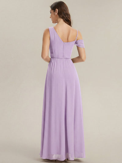 Bodenlanger Asymmetrischer A-Linien Chiffonkleid Mit Pailletten Hohem Schlitz Cowl Neck Kleid #Farbe_Mattflieder