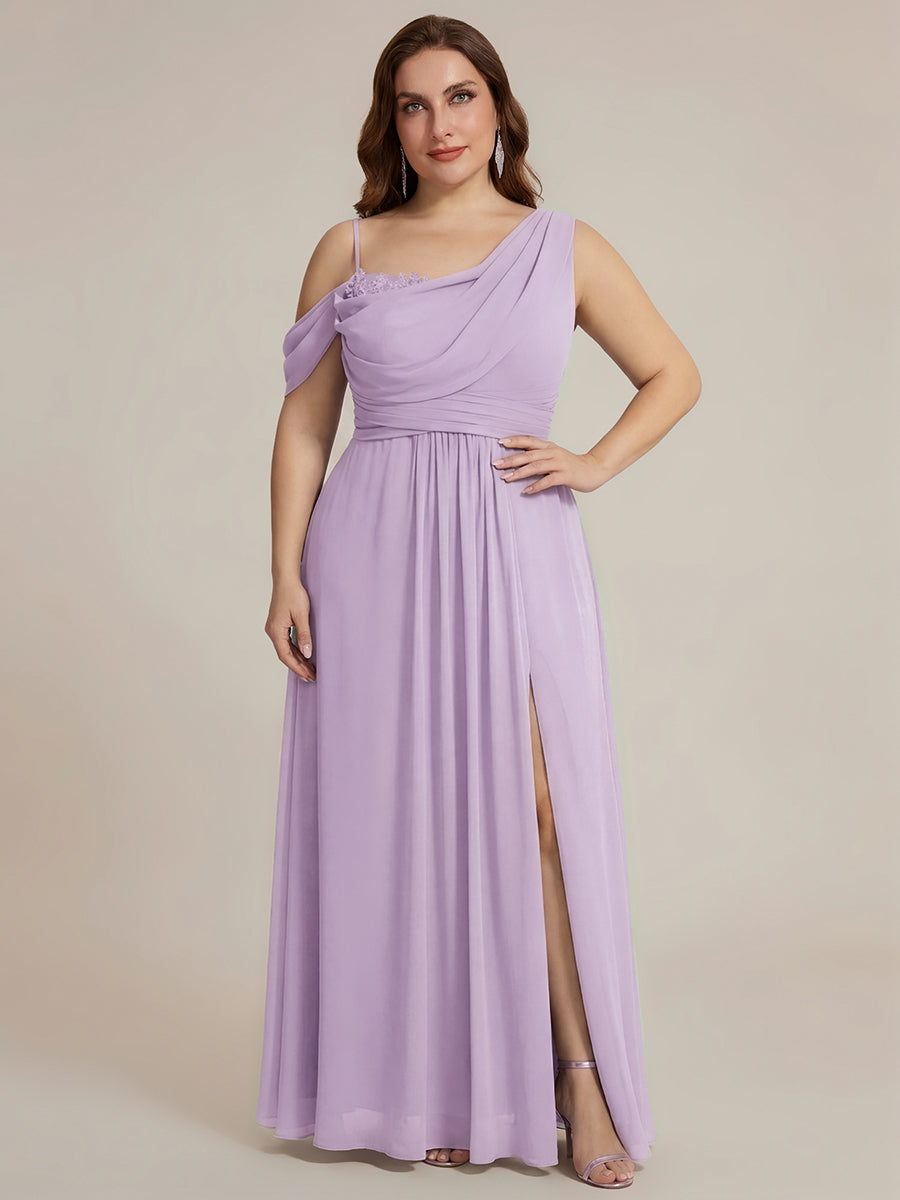 Bodenlanger Asymmetrischer A-Linien Chiffonkleid Mit Pailletten Hohem Schlitz Cowl Neck Kleid #Farbe_Mattflieder