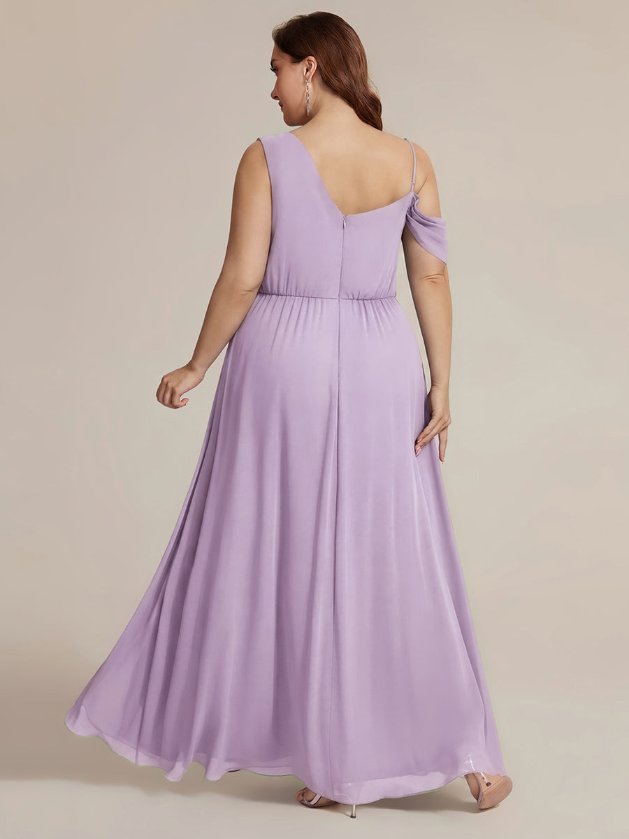 Bodenlanger Asymmetrischer A-Linien Chiffonkleid Mit Pailletten Hohem Schlitz Cowl Neck Kleid #Farbe_Mattflieder