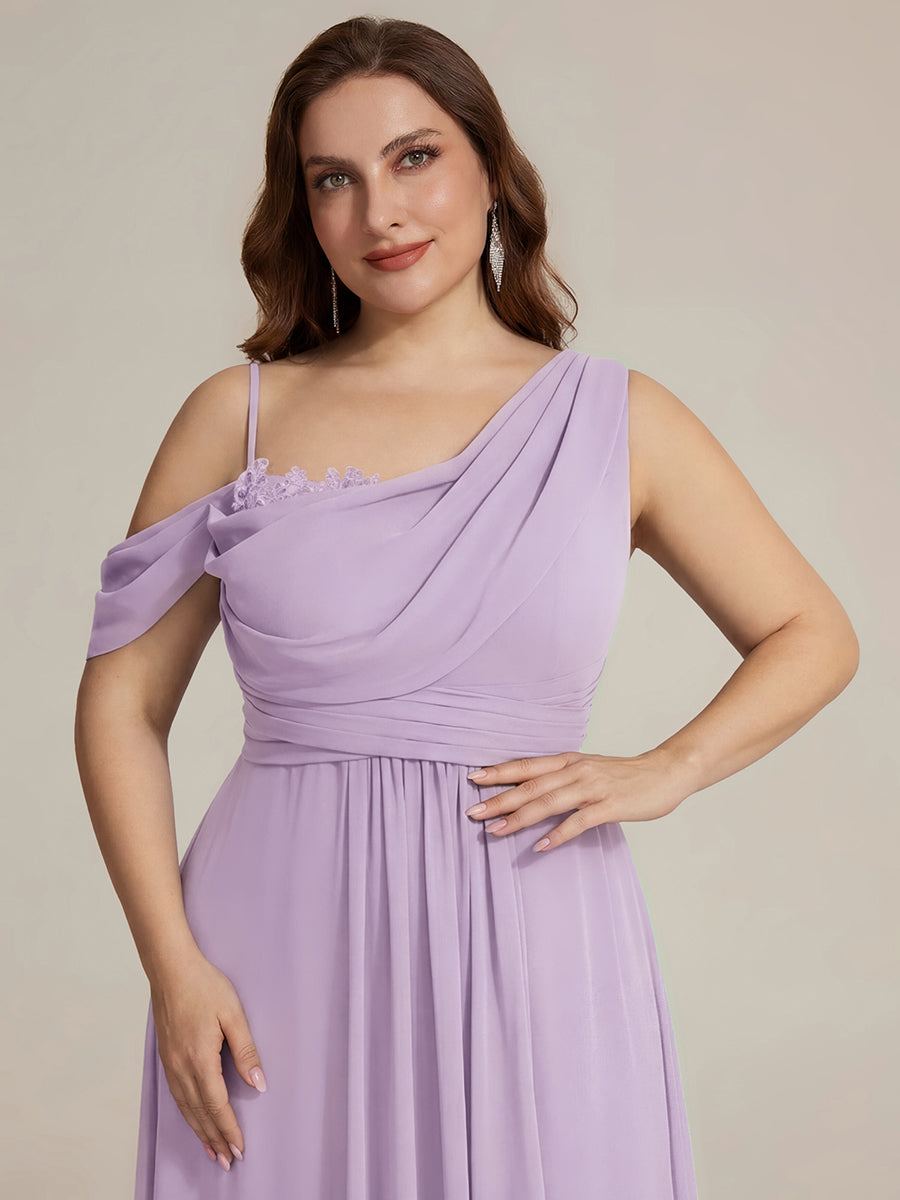 Bodenlanger Asymmetrischer A-Linien Chiffonkleid Mit Pailletten Hohem Schlitz Cowl Neck Kleid #Farbe_Mattflieder