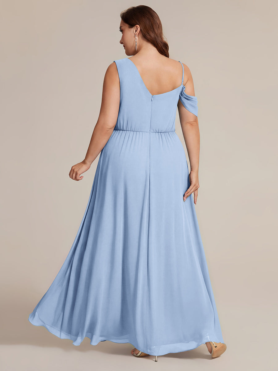 Bodenlanger Asymmetrischer A-Linien Chiffonkleid Mit Pailletten Hohem Schlitz Cowl Neck Kleid #Farbe_Eisblau