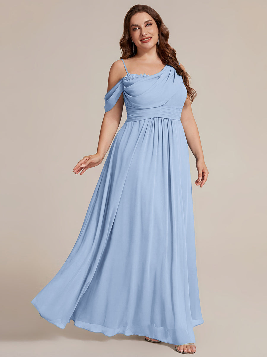 Bodenlanger Asymmetrischer A-Linien Chiffonkleid Mit Pailletten Hohem Schlitz Cowl Neck Kleid #Farbe_Eisblau