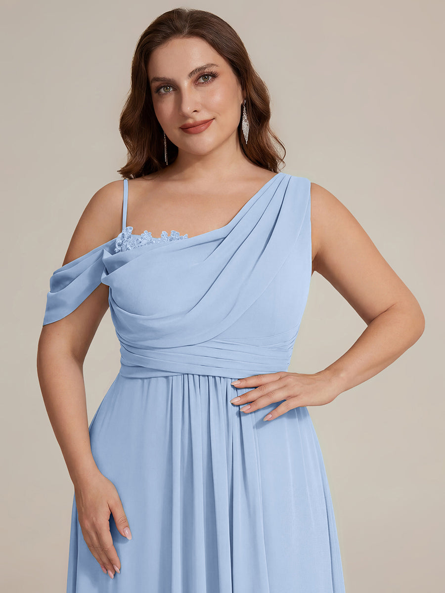Bodenlanger Asymmetrischer A-Linien Chiffonkleid Mit Pailletten Hohem Schlitz Cowl Neck Kleid #Farbe_Eisblau