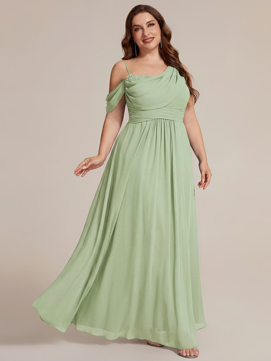 Bodenlanger Asymmetrischer A-Linien Chiffonkleid Mit Pailletten Hohem Schlitz Cowl Neck Kleid #Farbe_Mintgrün