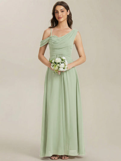 Bodenlanger Asymmetrischer A-Linien Chiffonkleid Mit Pailletten Hohem Schlitz Cowl Neck Kleid #Farbe_Mintgrün