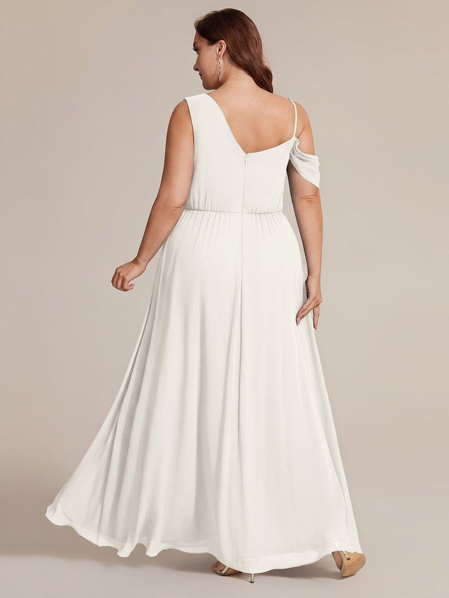 Bodenlanger Asymmetrischer A-Linien Chiffonkleid Mit Pailletten Hohem Schlitz Cowl Neck Kleid #Farbe_Weiß