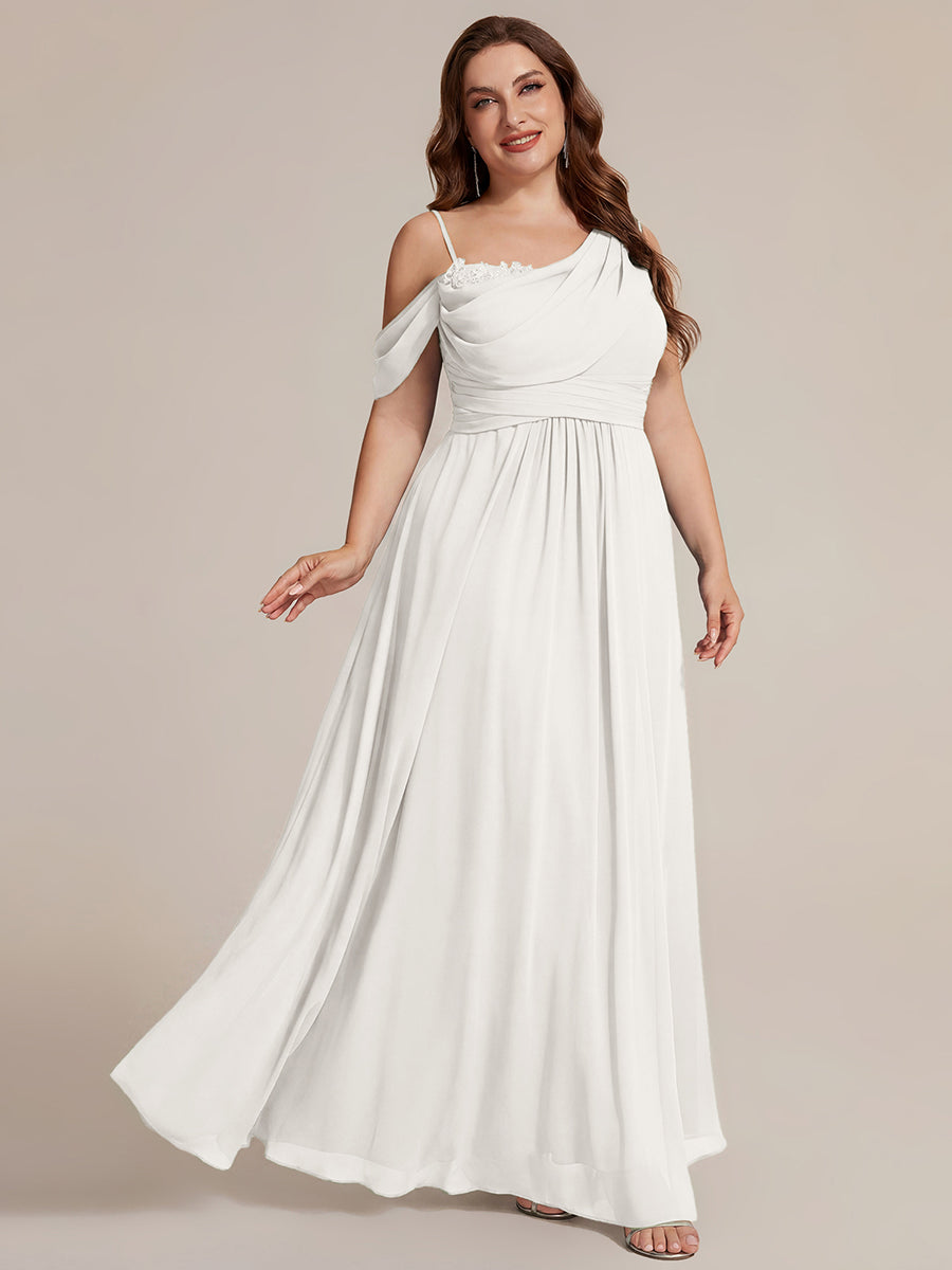 Bodenlanger Asymmetrischer A-Linien Chiffonkleid Mit Pailletten Hohem Schlitz Cowl Neck Kleid #Farbe_Weiß