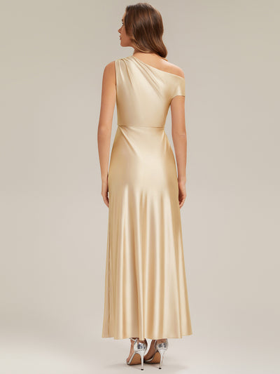 Knöchellanges Asymmetrisches Sheath Satin Kleid Mit Raffinierten Details Und Hohem Schlitz #Farbe_Gelb