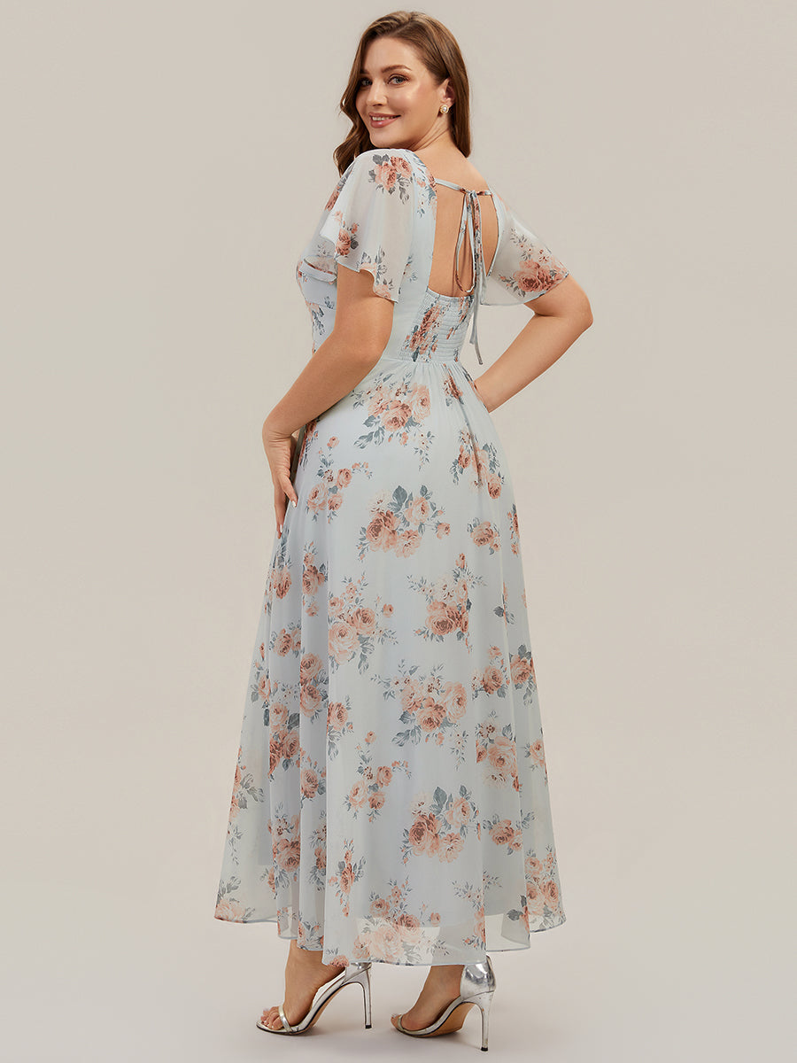 Kn?chellang A-Linien Chiffon Kleid Square Neck Raffung Gathered R¨¹ckenfrei Design #Farbe_Bernstein