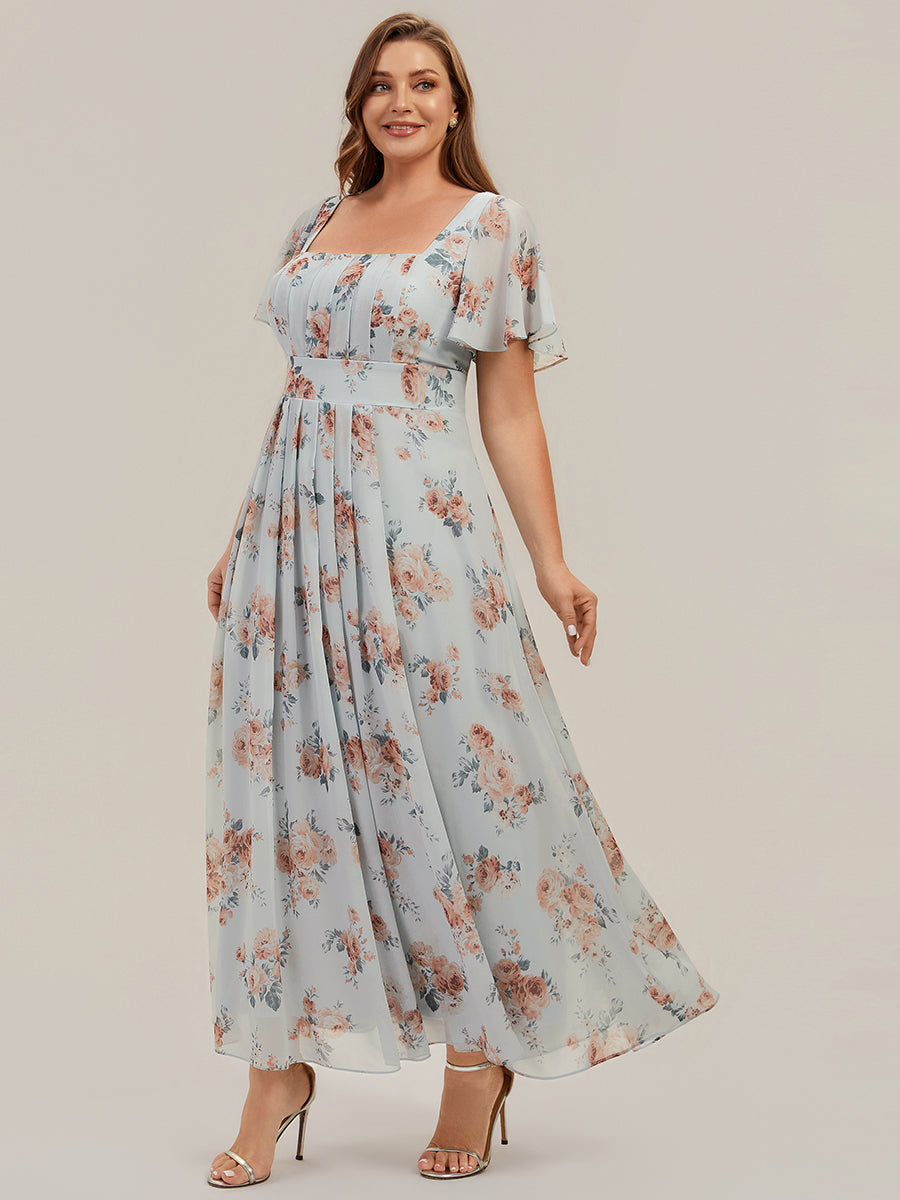 Kn?chellang A-Linien Chiffon Kleid Square Neck Raffung Gathered R¨¹ckenfrei Design #Farbe_Bernstein