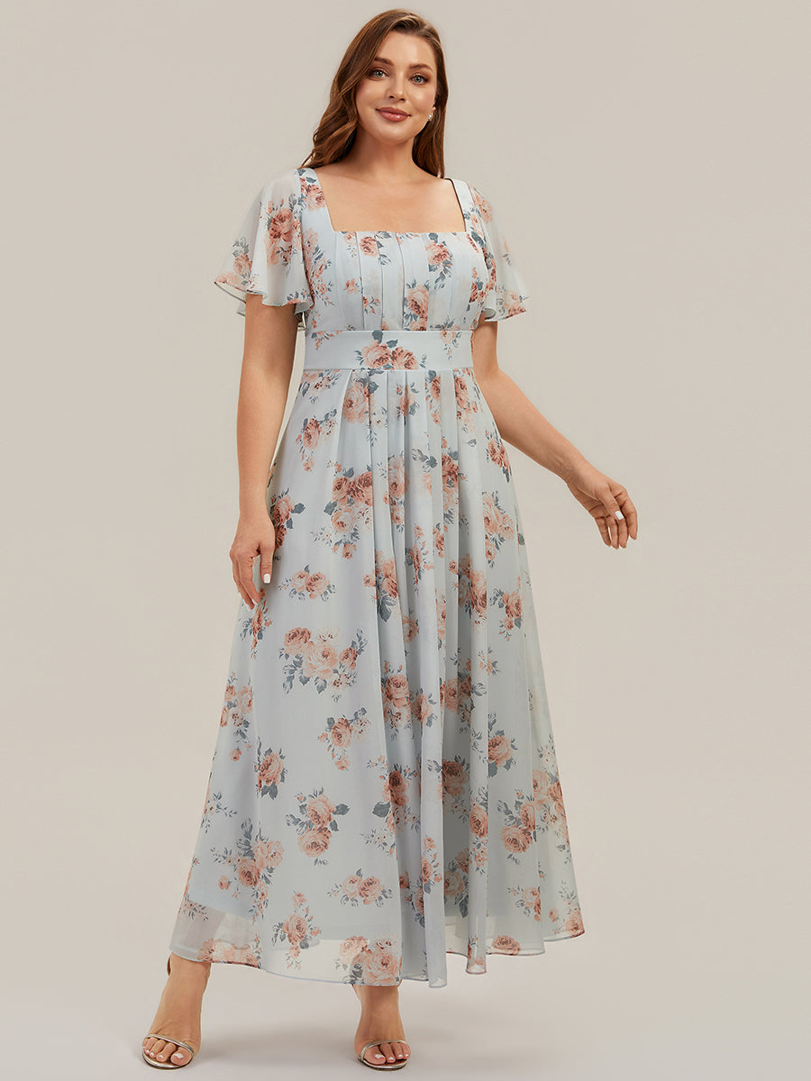 Kn?chellang A-Linien Chiffon Kleid Square Neck Raffung Gathered R¨¹ckenfrei Design #Farbe_Bernstein