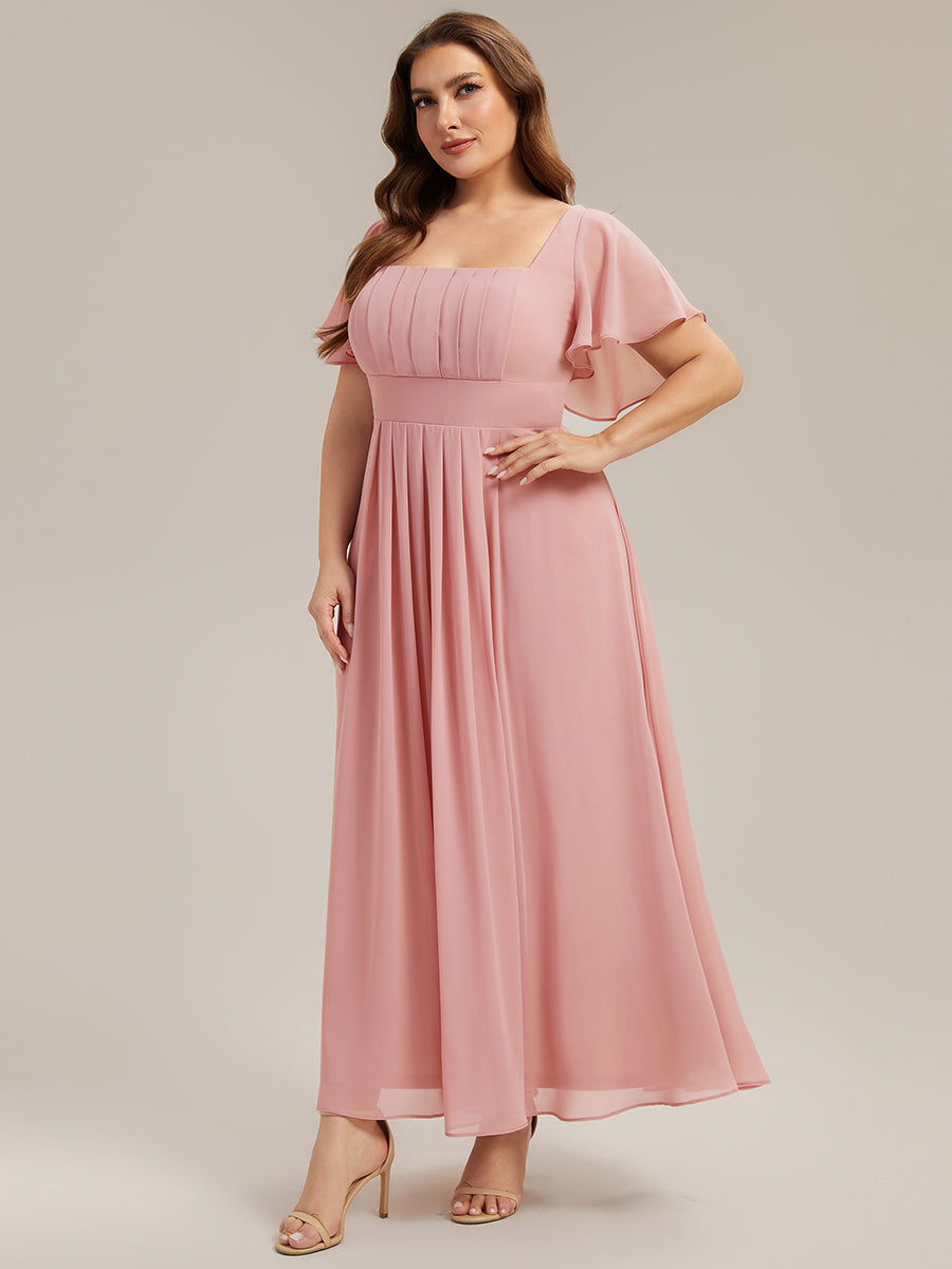 Kn?chellang A-Linien Chiffon Kleid Square Neck Raffung Gathered R¨¹ckenfrei Design #Farbe_Altrosa