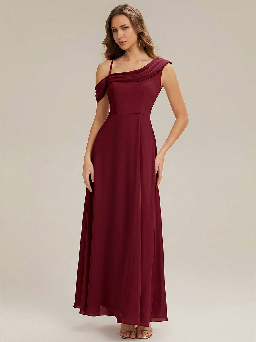 Maxi Asymmetrisches A-Linien Chiffon Kleid Mit Schlitz Detail #Farbe_Burgunderrot