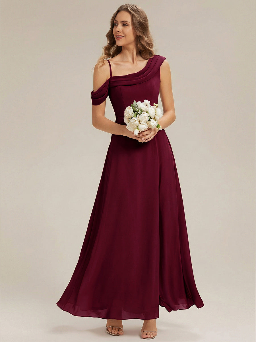 Maxi Asymmetrisches A-Linien Chiffon Kleid Mit Schlitz Detail #Farbe_Burgunderrot
