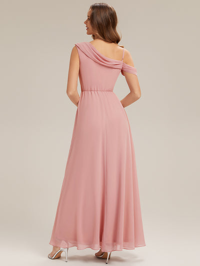 Maxi Asymmetrisches A-Linien Chiffon Kleid Mit Schlitz Detail #Farbe_Altrosa