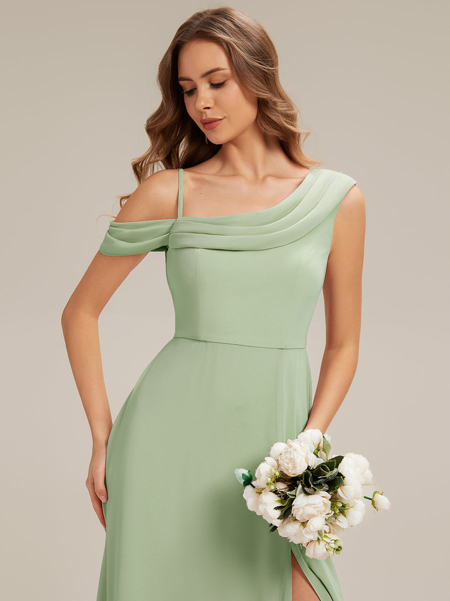 Maxi Asymmetrisches A-Linien Chiffon Kleid Mit Schlitz Detail #Farbe_Mintgrün