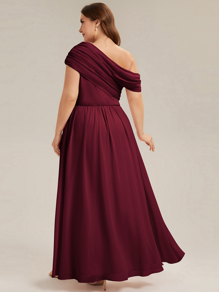 Maxilänge Asymmetrisches A-Linien Chiffon Kleid Mit Raffiniertem Design Für Elegante Anlässe #Farbe_Burgunderrot