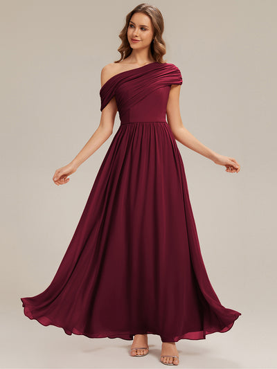 Maxilänge Asymmetrisches A-Linien Chiffon Kleid Mit Raffiniertem Design Für Elegante Anlässe #Farbe_Burgunderrot