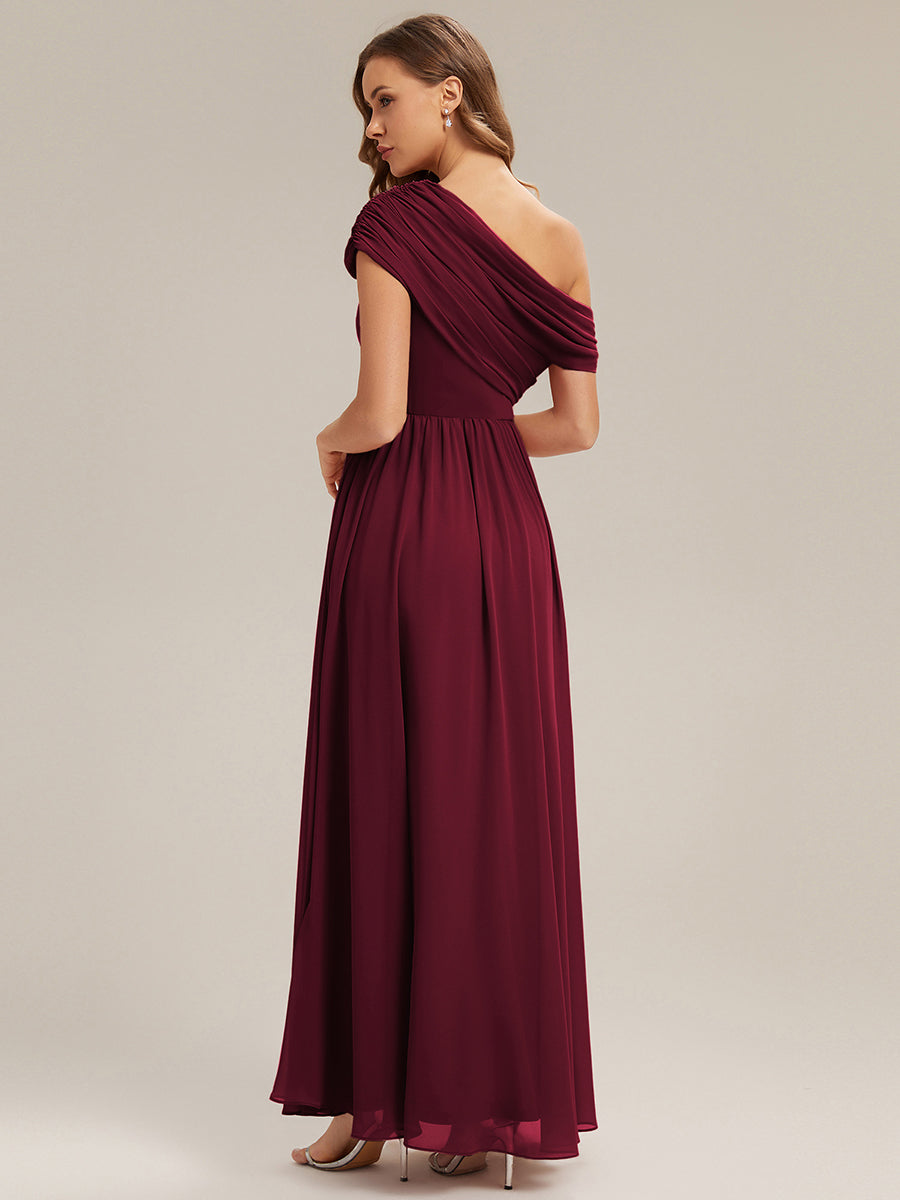 Maxilänge Asymmetrisches A-Linien Chiffon Kleid Mit Raffiniertem Design Für Elegante Anlässe #Farbe_Burgunderrot