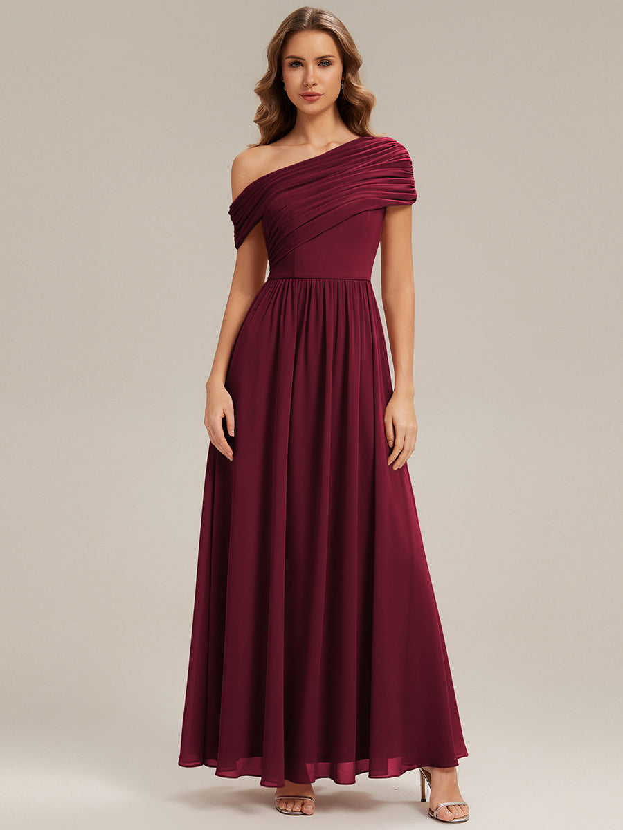 Maxilänge Asymmetrisches A-Linien Chiffon Kleid Mit Raffiniertem Design Für Elegante Anlässe #Farbe_Burgunderrot