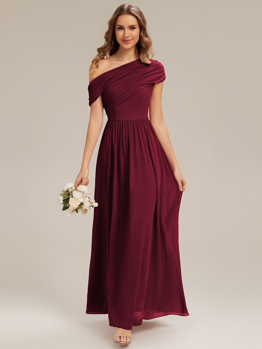 Maxilänge Asymmetrisches A-Linien Chiffon Kleid Mit Raffiniertem Design Für Elegante Anlässe #Farbe_Burgunderrot