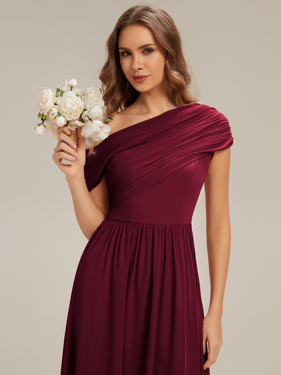 Maxilänge Asymmetrisches A-Linien Chiffon Kleid Mit Raffiniertem Design Für Elegante Anlässe #Farbe_Burgunderrot