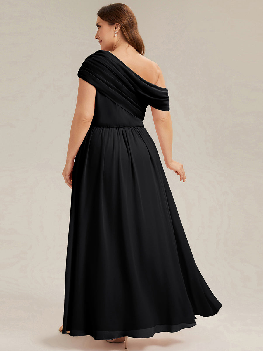 Maxilänge Asymmetrisches A-Linien Chiffon Kleid Mit Raffiniertem Design Für Elegante Anlässe #Farbe_Schwarz