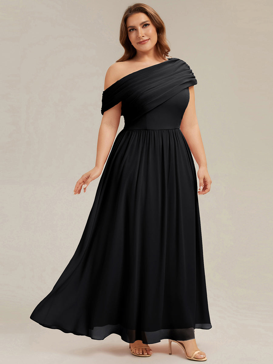Maxilänge Asymmetrisches A-Linien Chiffon Kleid Mit Raffiniertem Design Für Elegante Anlässe #Farbe_Schwarz