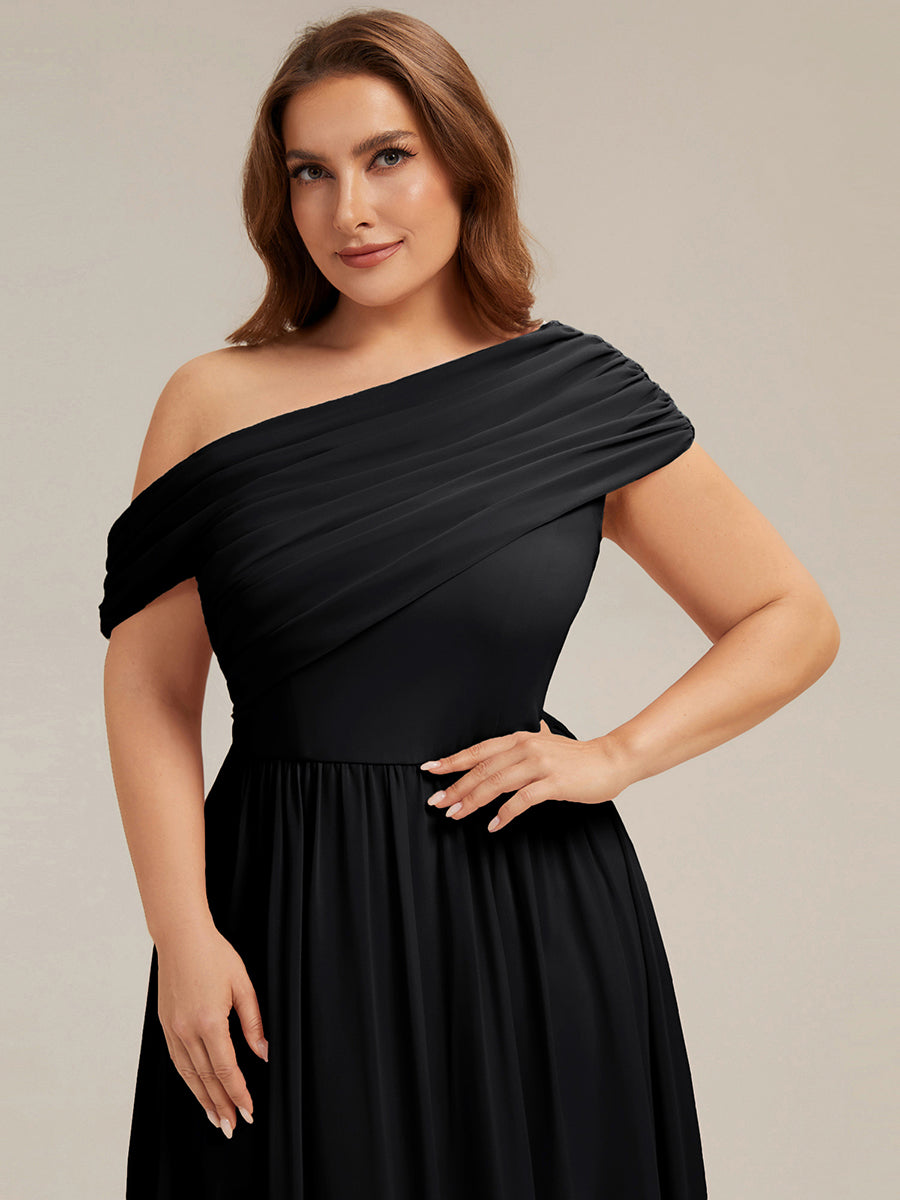 Maxilänge Asymmetrisches A-Linien Chiffon Kleid Mit Raffiniertem Design Für Elegante Anlässe #Farbe_Schwarz