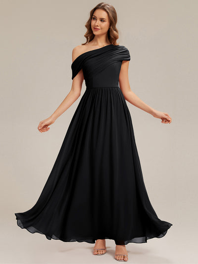 Maxilänge Asymmetrisches A-Linien Chiffon Kleid Mit Raffiniertem Design Für Elegante Anlässe #Farbe_Schwarz