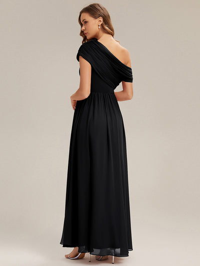 Maxilänge Asymmetrisches A-Linien Chiffon Kleid Mit Raffiniertem Design Für Elegante Anlässe #Farbe_Schwarz