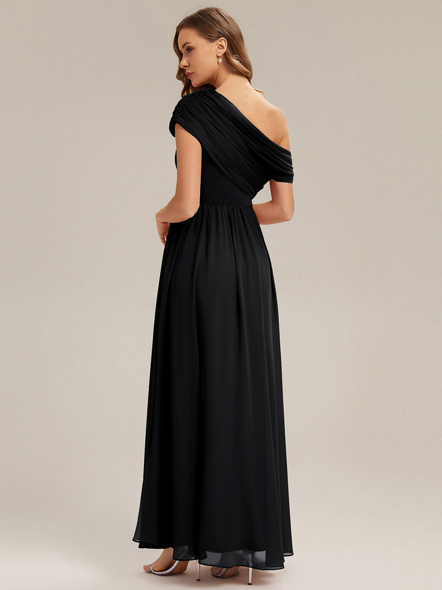 Maxilänge Asymmetrisches A-Linien Chiffon Kleid Mit Raffiniertem Design Für Elegante Anlässe #Farbe_Schwarz