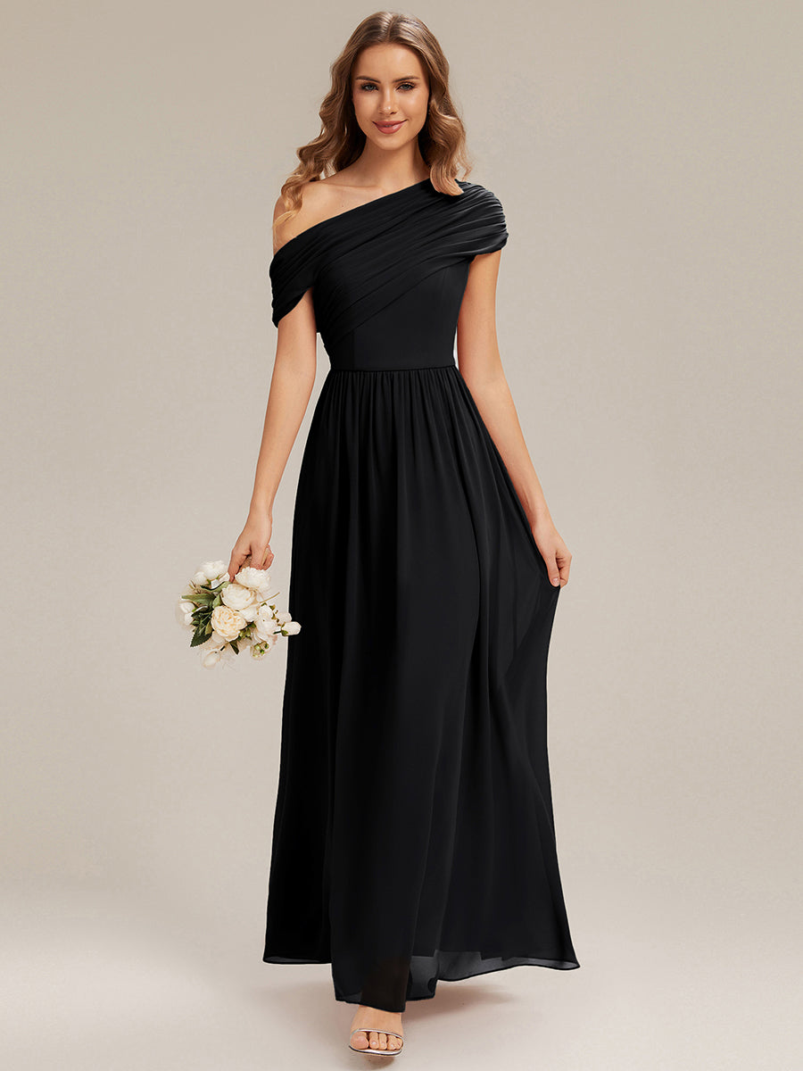 Maxilänge Asymmetrisches A-Linien Chiffon Kleid Mit Raffiniertem Design Für Elegante Anlässe #Farbe_Schwarz