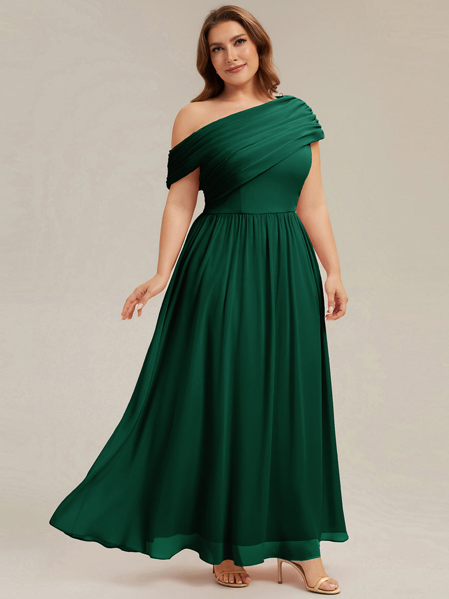 Maxilänge Asymmetrisches A-Linien Chiffon Kleid Mit Raffiniertem Design Für Elegante Anlässe #Farbe_Dunkelgrün