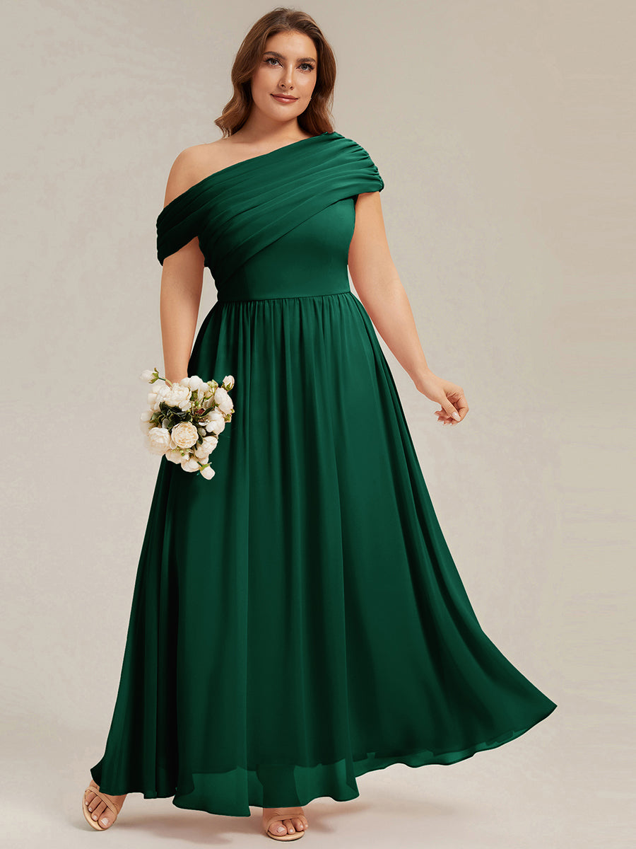 Maxilänge Asymmetrisches A-Linien Chiffon Kleid Mit Raffiniertem Design Für Elegante Anlässe #Farbe_Dunkelgrün