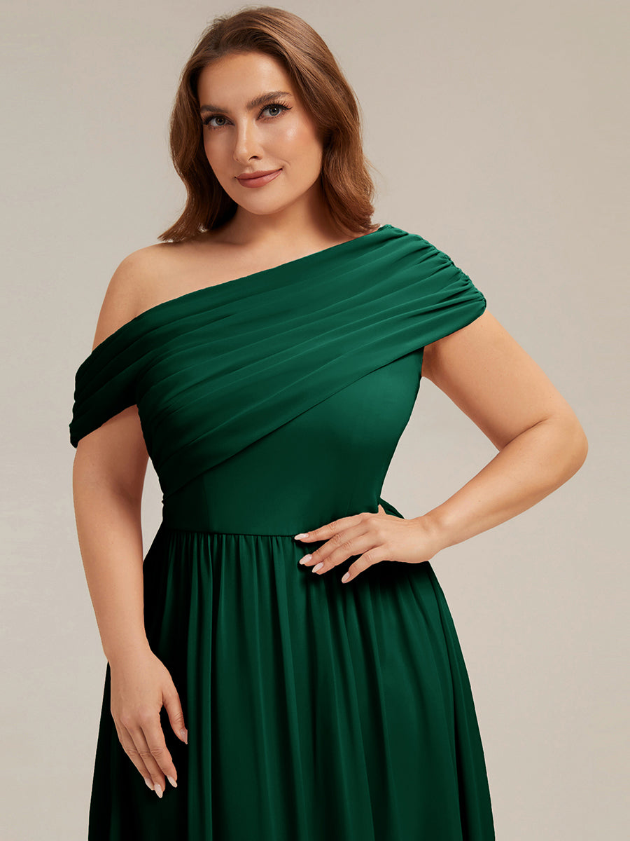 Maxilänge Asymmetrisches A-Linien Chiffon Kleid Mit Raffiniertem Design Für Elegante Anlässe #Farbe_Dunkelgrün