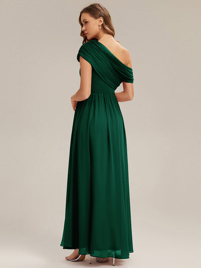 Maxilänge Asymmetrisches A-Linien Chiffon Kleid Mit Raffiniertem Design Für Elegante Anlässe #Farbe_Dunkelgrün