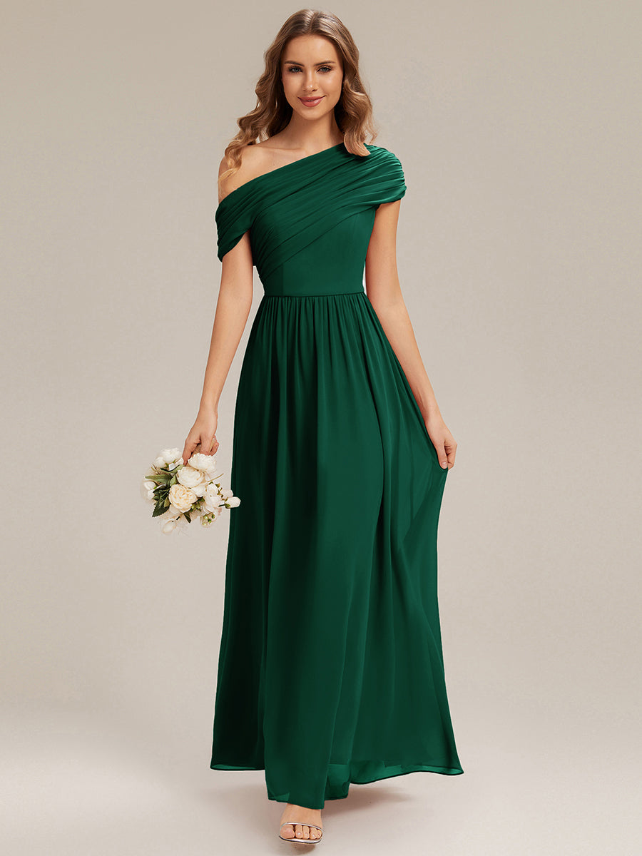 Maxilänge Asymmetrisches A-Linien Chiffon Kleid Mit Raffiniertem Design Für Elegante Anlässe #Farbe_Dunkelgrün