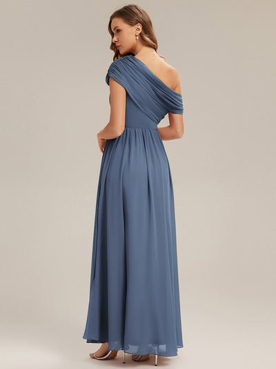 Maxilänge Asymmetrisches A-Linien Chiffon Kleid Mit Raffiniertem Design Für Elegante Anlässe #Farbe_Taubenblau