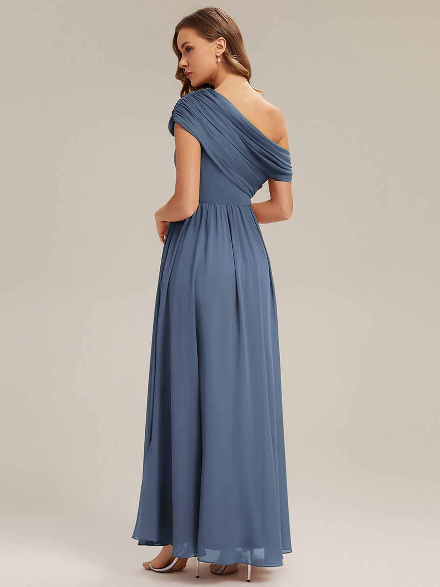 Maxilänge Asymmetrisches A-Linien Chiffon Kleid Mit Raffiniertem Design Für Elegante Anlässe #Farbe_Taubenblau