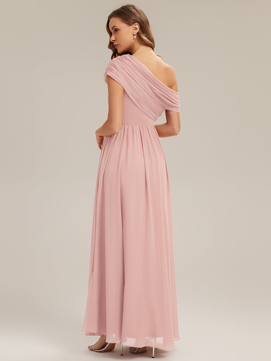 Maxilänge Asymmetrisches A-Linien Chiffon Kleid Mit Raffiniertem Design Für Elegante Anlässe #Farbe_Pink