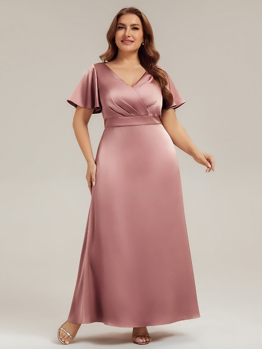 Maxi V-Ausschnitt A-Linie Satin Kleid Mit Raffungen #Farbe_Orchideenviolett