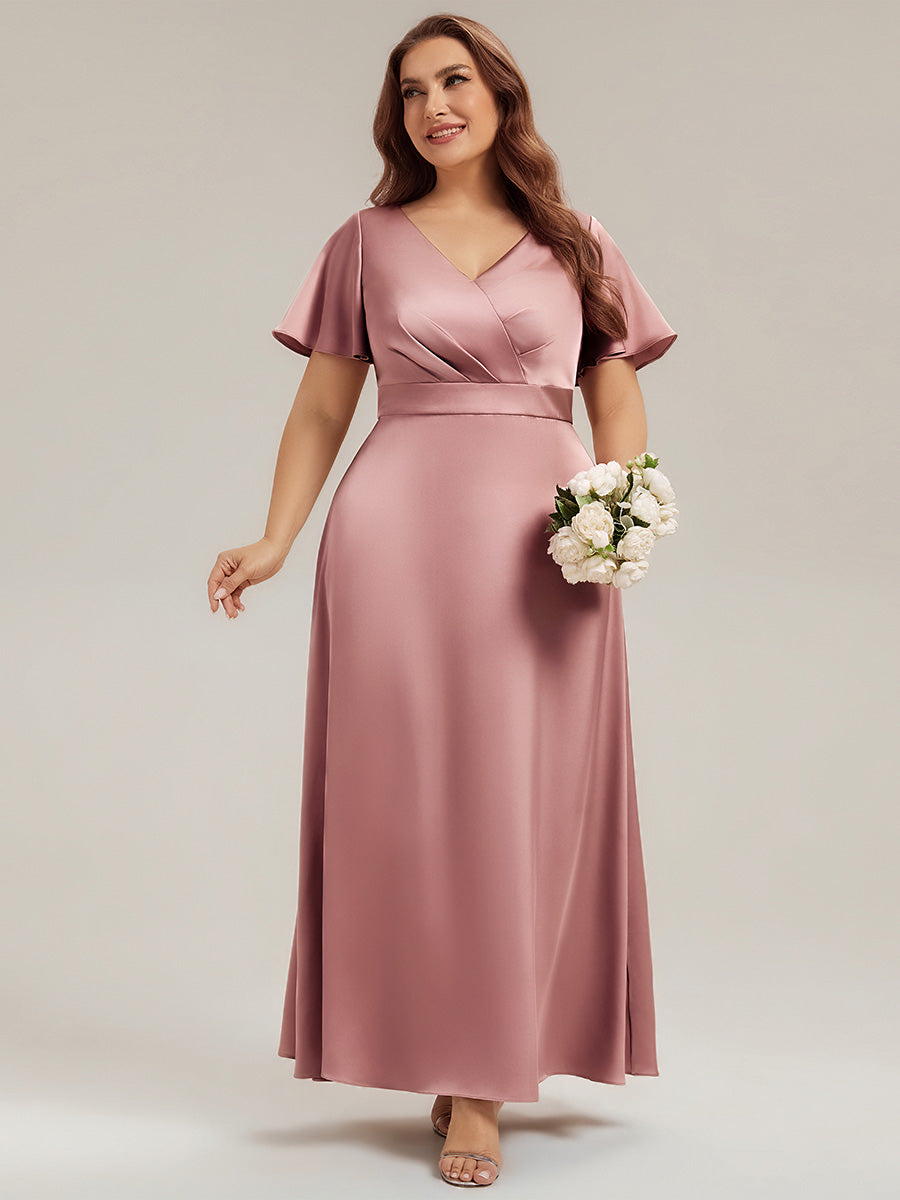Maxi V-Ausschnitt A-Linie Satin Kleid Mit Raffungen #Farbe_Orchideenviolett