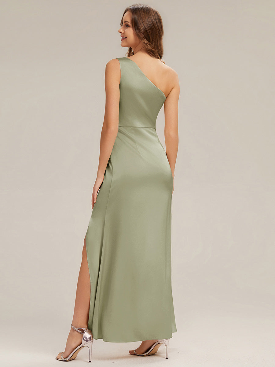 Bodenlanger Asymmetrischer Sheath Satin Kleid Mit Hohem Schlitz Elegantes Abendkleid #Farbe_Salbeigrün