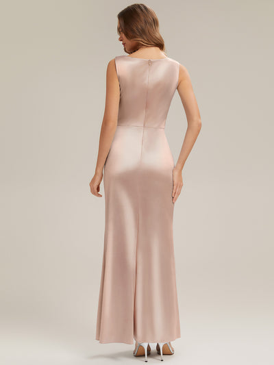 Bodenlanger Cowl Neck Meerjungfrau Satin Kleid Mit Hohem Schlitz Elegantes Design Kleid #Farbe_Champagner