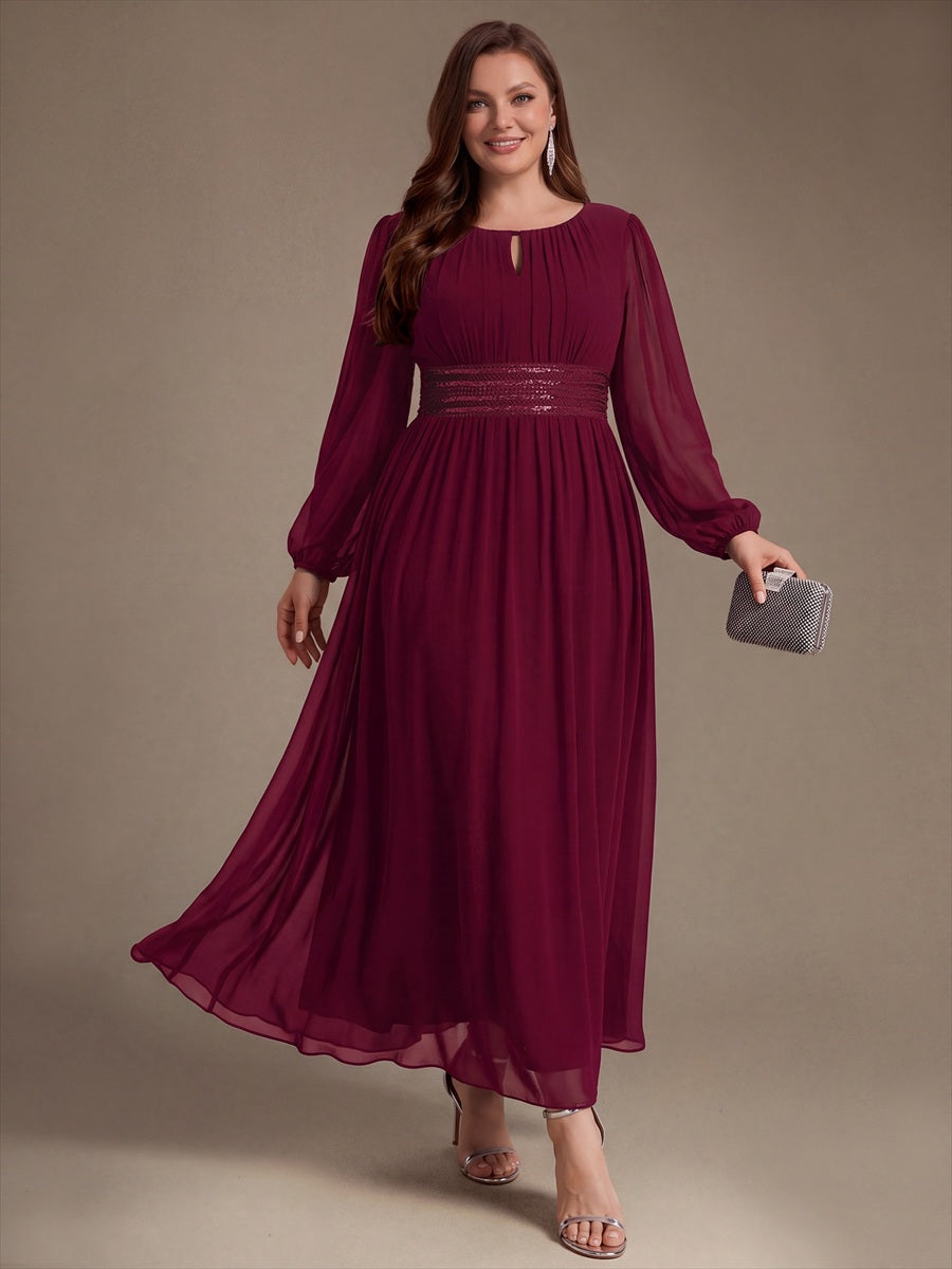 Chiffon A-Linie Puffärmel,. Nicht elastisch brautjungfernkleid #Farbe_Burgunderrot