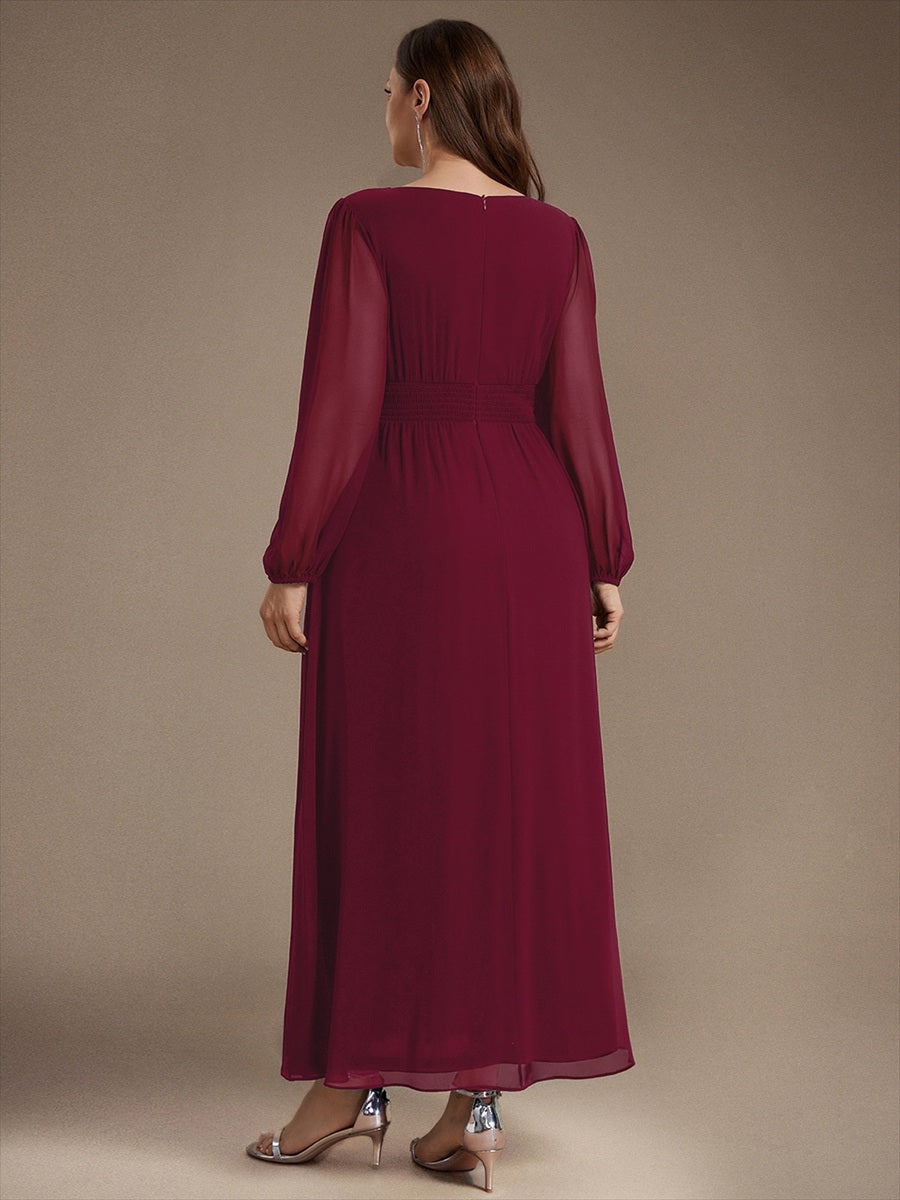 Chiffon A-Linie Puffärmel,. Nicht elastisch brautjungfernkleid #Farbe_Burgunderrot