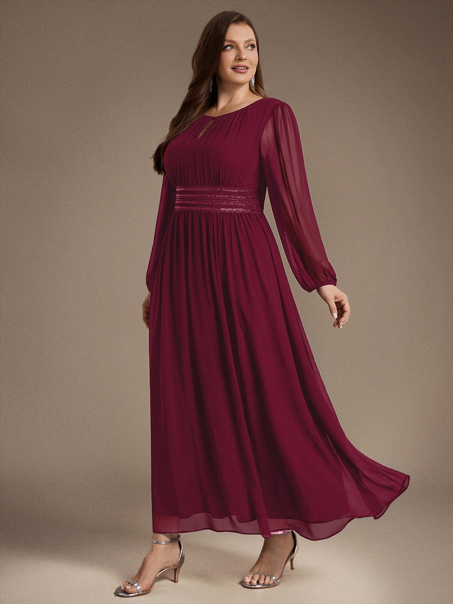 Chiffon A-Linie Puffärmel,. Nicht elastisch brautjungfernkleid #Farbe_Burgunderrot
