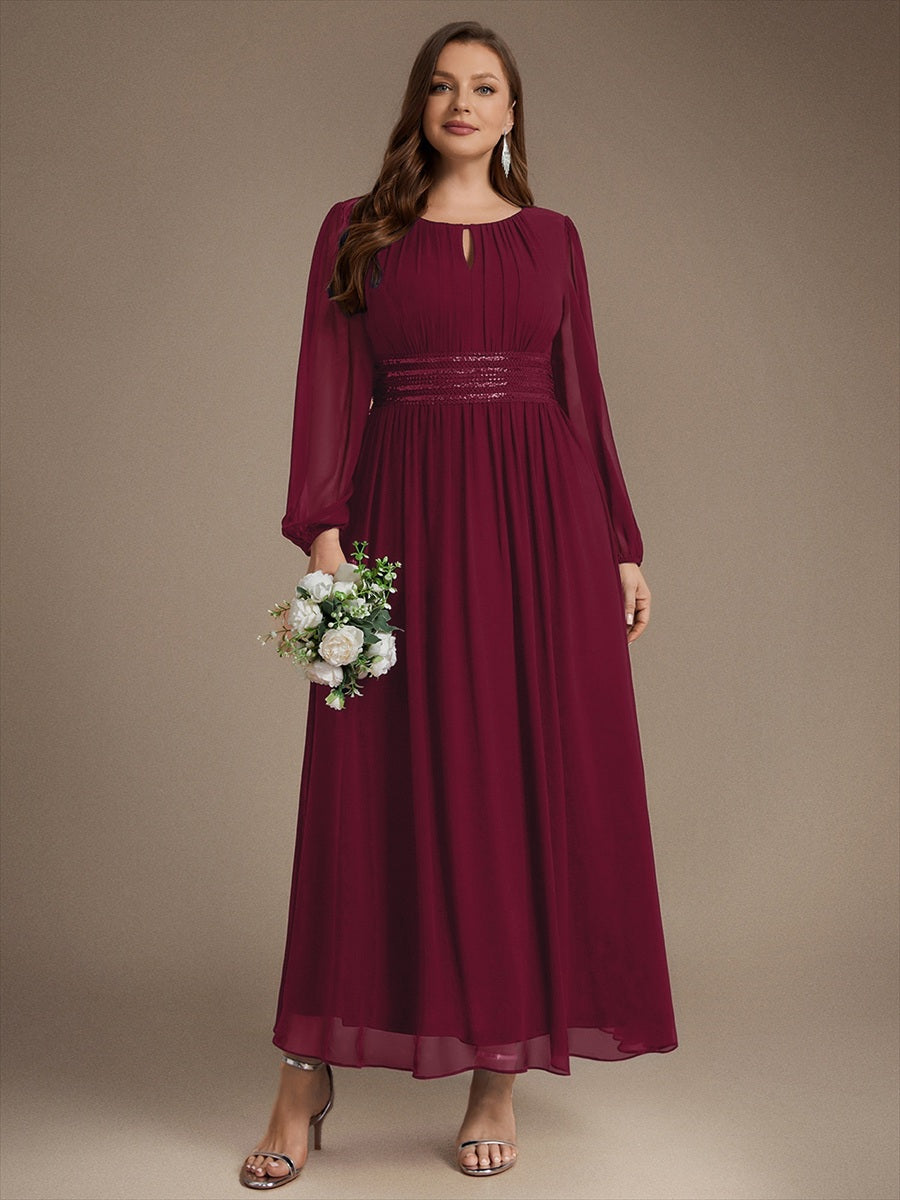 Chiffon A-Linie Puffärmel,. Nicht elastisch brautjungfernkleid #Farbe_Burgunderrot